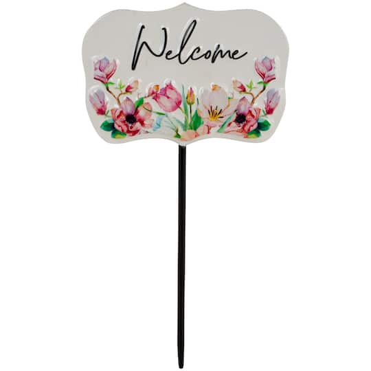 8&#x22; Floral Welcome Yard Metal Garden Stake